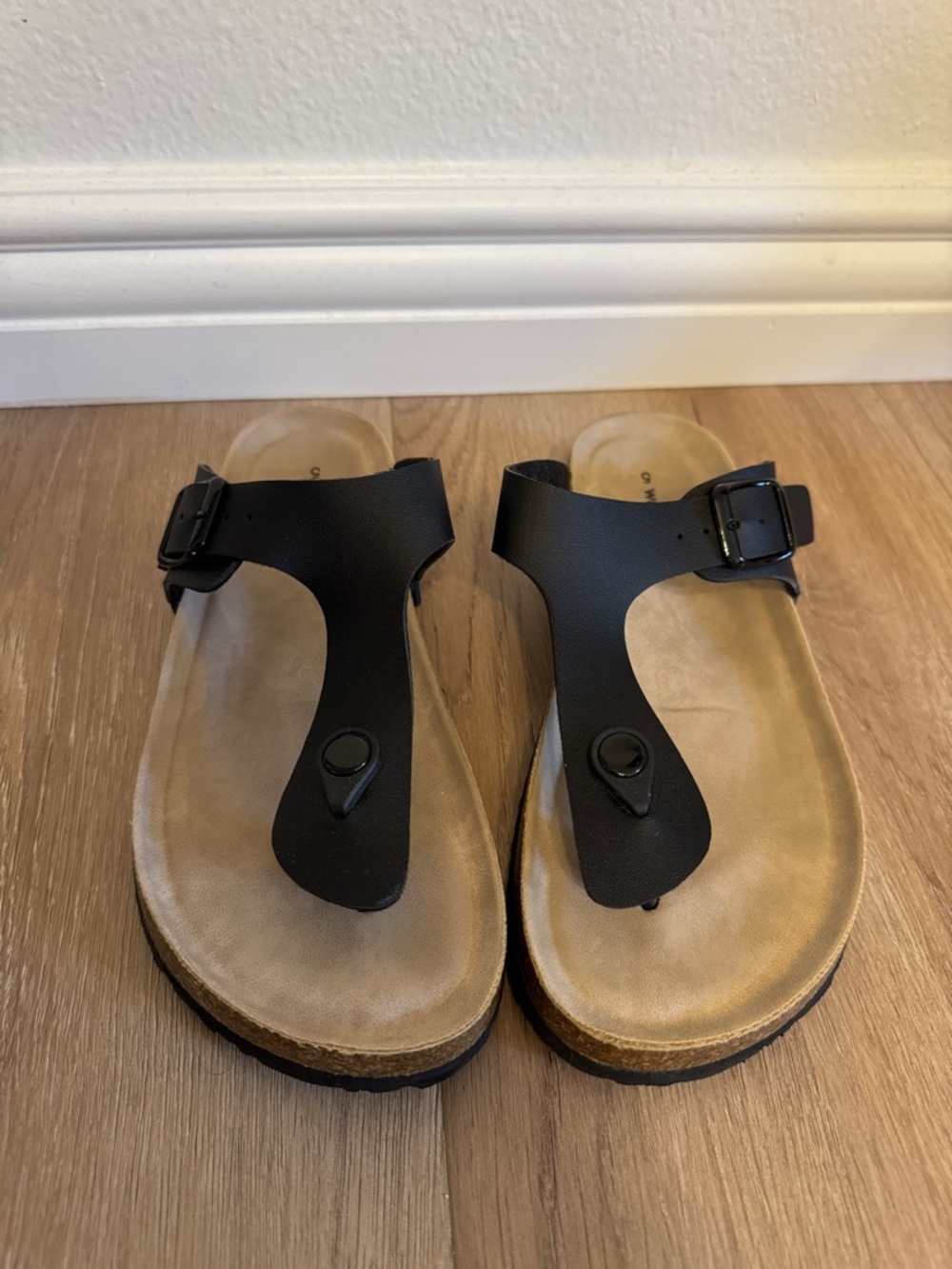 Black Thong Sandals with Buckle Straps. South African Brand